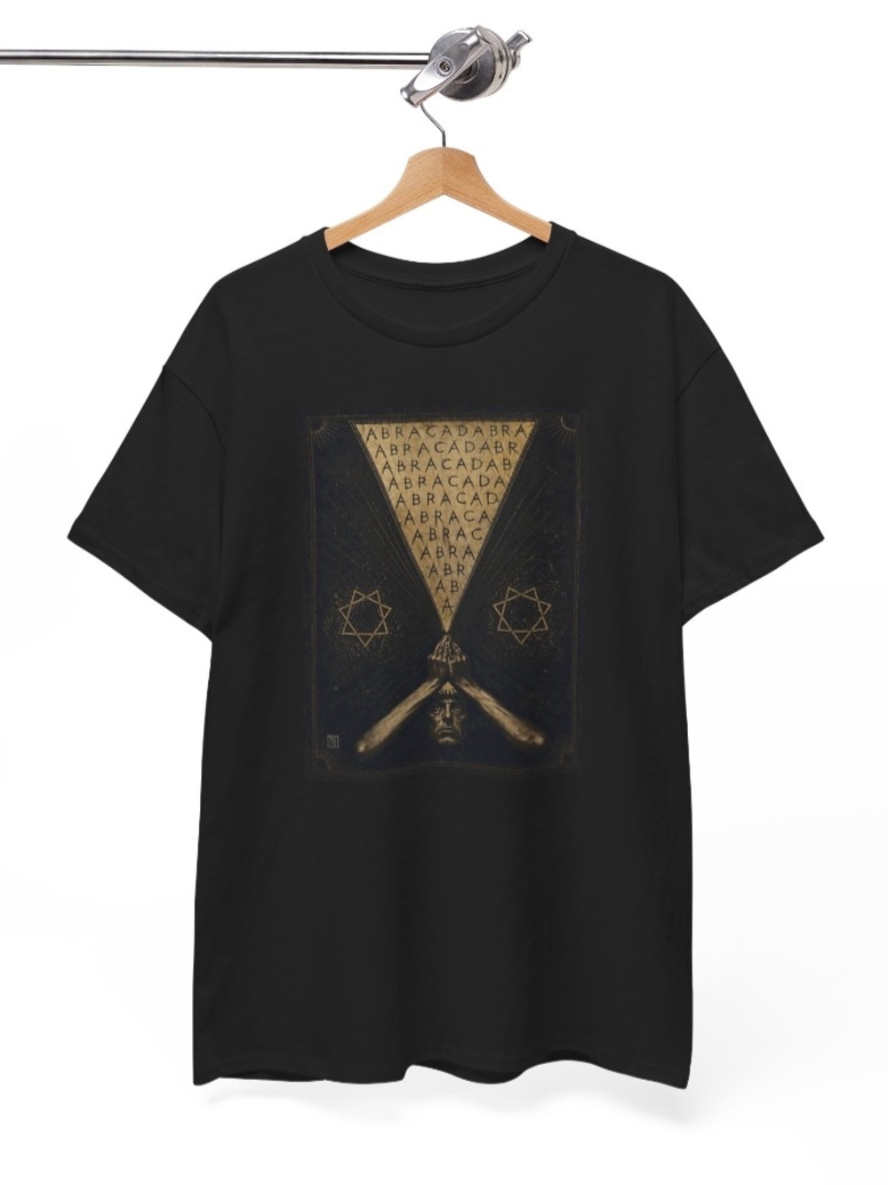 Black Tee with Gold Mystic Aliester Crowley Triangle Graphic